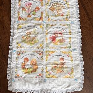 Vintage Strawberry Shortcake baby quilt handmade with eyelet lace trim